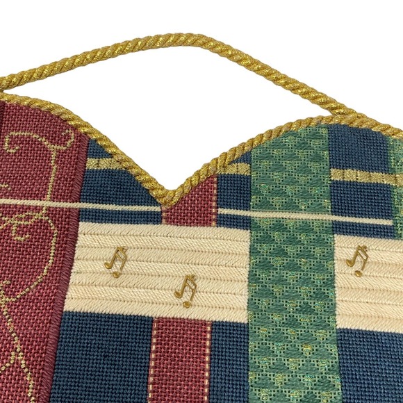 Vintage Handmade Stitched Heart Wall Hanging Joy To The World Music Pocket - Picture 7 of 16